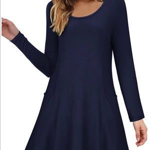 Navy Long Sleeve Dress with Pockets! Size large